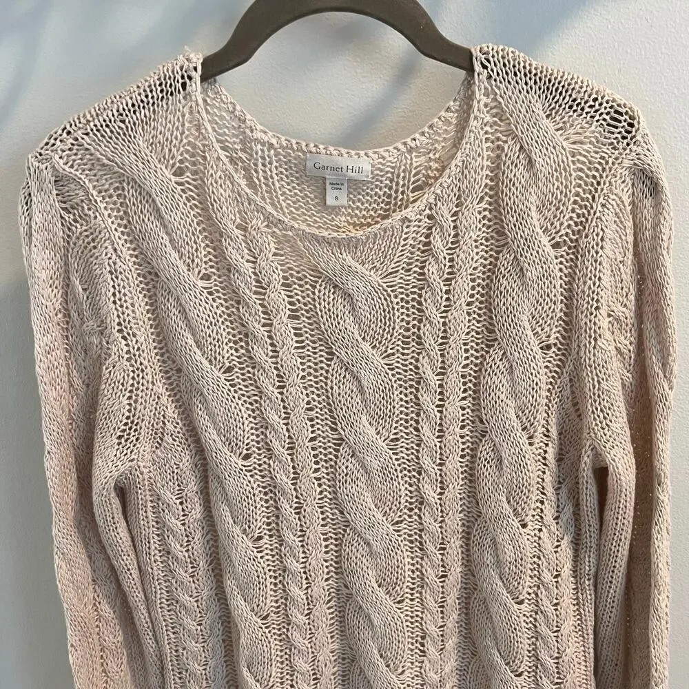 Garnet Hill Light Tan Linen and Cotton Blend Sweater Size S